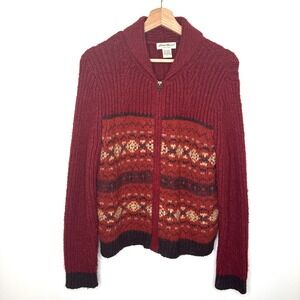 Vintage Eddie Bauer Fair Isle Wool Zip Sweater Cardigan Women L Nordic Fisherman